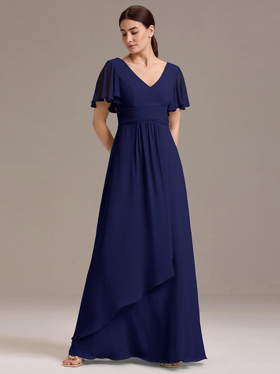 ever DAMIA|Chiffon Double V-Neck A-Line Ruffled Sleeves Bridesmaid Dress with Asymmetrical Hem