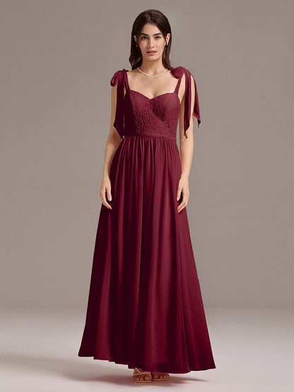 ever FRANCIE|Chiffon Sweetheart Neck Bow Tie Backless A-Line Lace Bridesmaid Dress