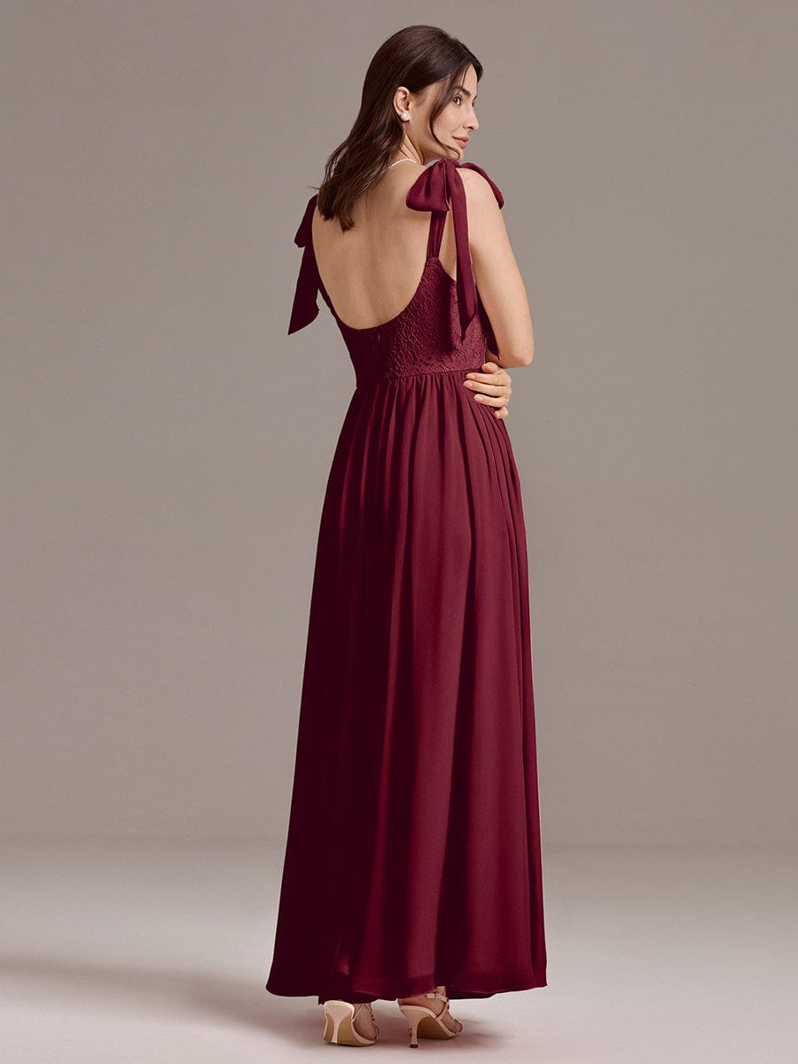 ever FRANCIE|Chiffon Sweetheart Neck Bow Tie Backless A-Line Lace Bridesmaid Dress