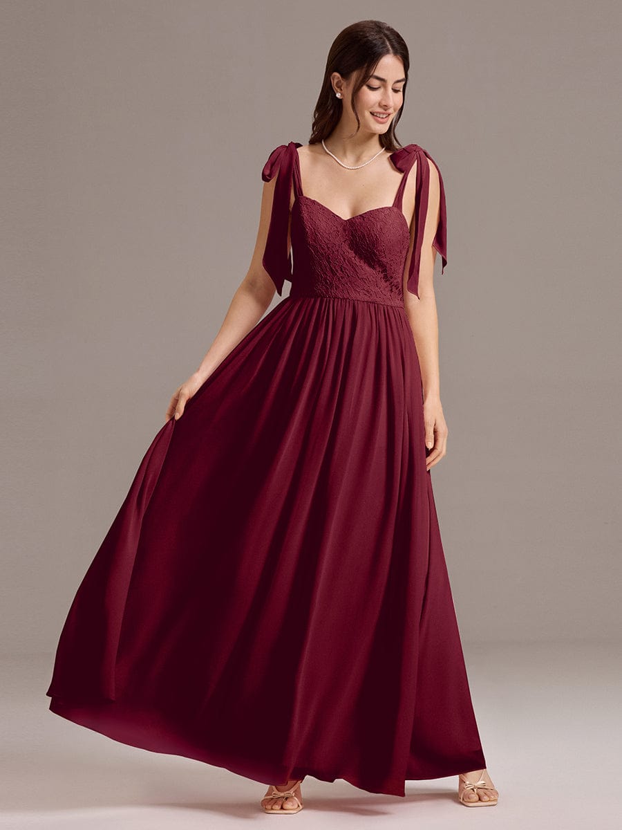 ever FRANCIE|Chiffon Sweetheart Neck Bow Tie Backless A-Line Lace Bridesmaid Dress