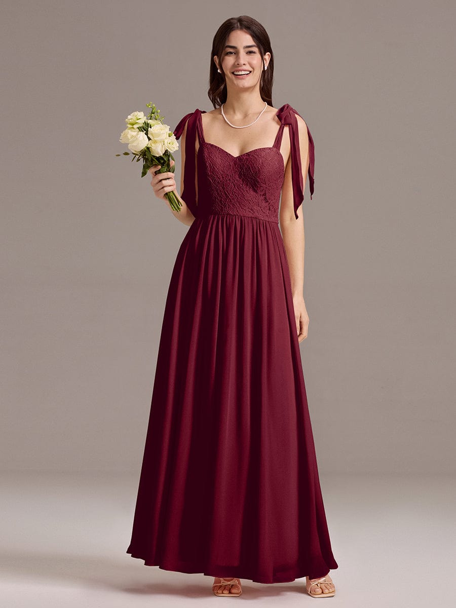 ever FRANCIE|Chiffon Sweetheart Neck Bow Tie Backless A-Line Lace Bridesmaid Dress