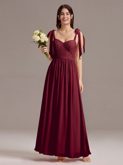 ever FRANCIE|Chiffon Sweetheart Neck Bow Tie Backless A-Line Lace Bridesmaid Dress