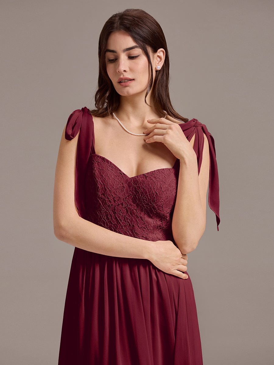 ever FRANCIE|Chiffon Sweetheart Neck Bow Tie Backless A-Line Lace Bridesmaid Dress