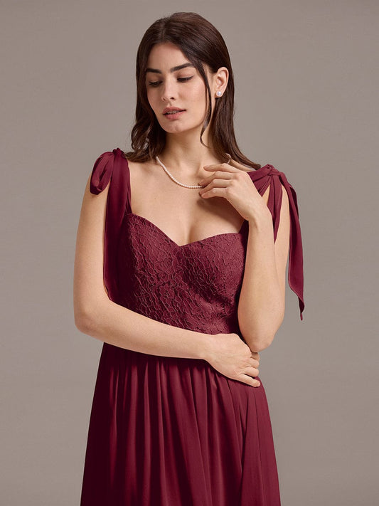 ever FRANCIE|Chiffon Sweetheart Neck Bow Tie Backless A-Line Lace Bridesmaid Dress