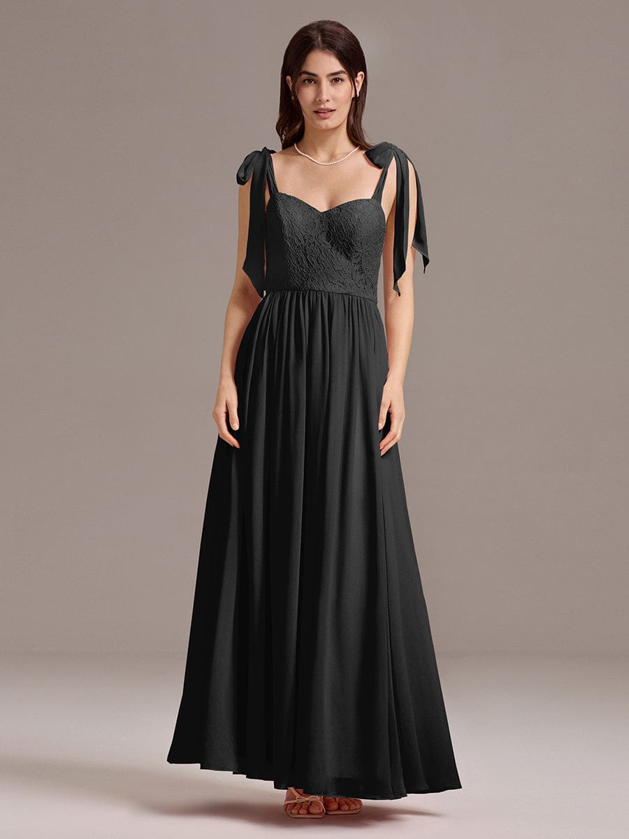 ever FRANCIE|Chiffon Sweetheart Neck Bow Tie Backless A-Line Lace Bridesmaid Dress