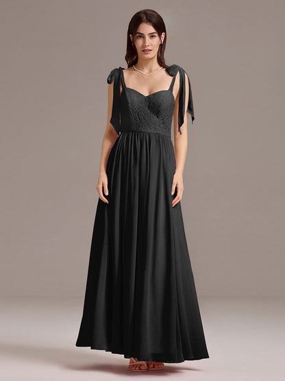 ever FRANCIE|Chiffon Sweetheart Neck Bow Tie Backless A-Line Lace Bridesmaid Dress