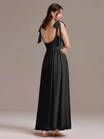 ever FRANCIE|Chiffon Sweetheart Neck Bow Tie Backless A-Line Lace Bridesmaid Dress