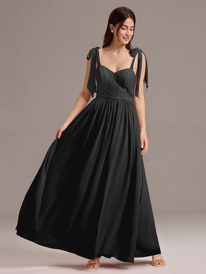 ever FRANCIE|Chiffon Sweetheart Neck Bow Tie Backless A-Line Lace Bridesmaid Dress