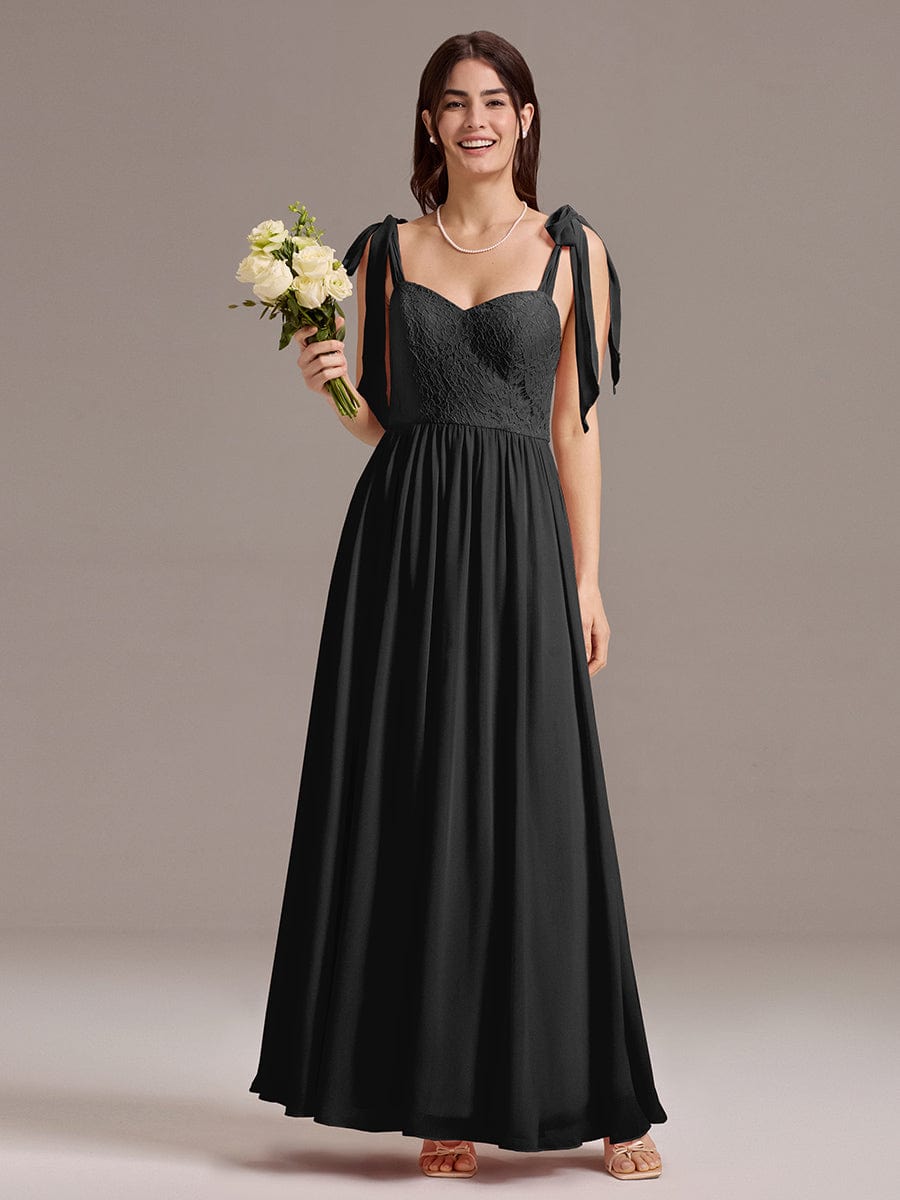 ever FRANCIE|Chiffon Sweetheart Neck Bow Tie Backless A-Line Lace Bridesmaid Dress