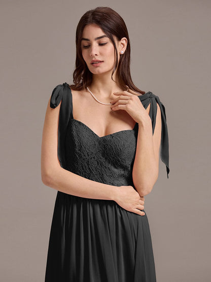 ever FRANCIE|Chiffon Sweetheart Neck Bow Tie Backless A-Line Lace Bridesmaid Dress