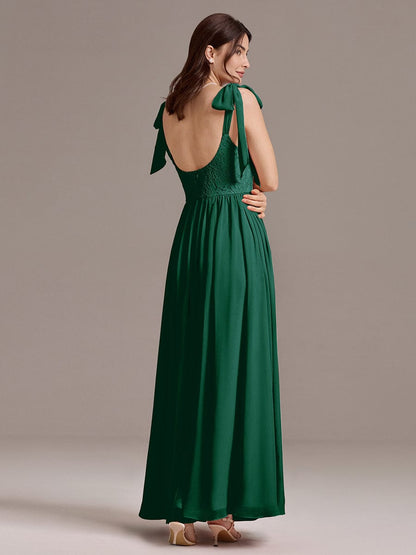 ever FRANCIE|Chiffon Sweetheart Neck Bow Tie Backless A-Line Lace Bridesmaid Dress