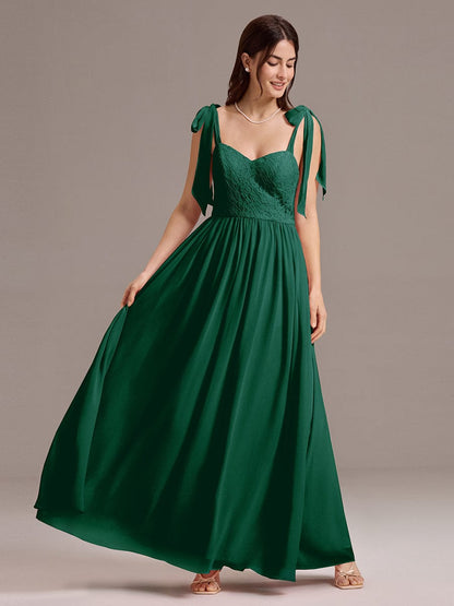 ever FRANCIE|Chiffon Sweetheart Neck Bow Tie Backless A-Line Lace Bridesmaid Dress