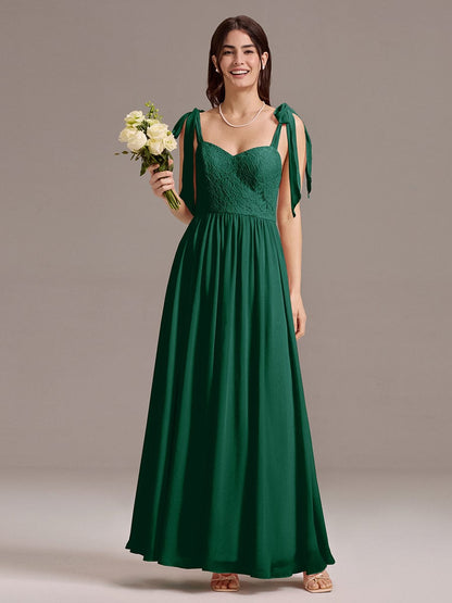 ever FRANCIE|Chiffon Sweetheart Neck Bow Tie Backless A-Line Lace Bridesmaid Dress