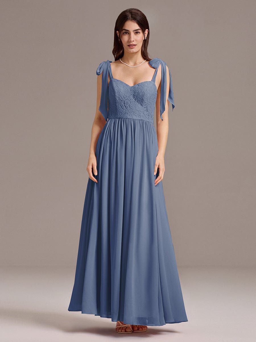 ever FRANCIE|Chiffon Sweetheart Neck Bow Tie Backless A-Line Lace Bridesmaid Dress