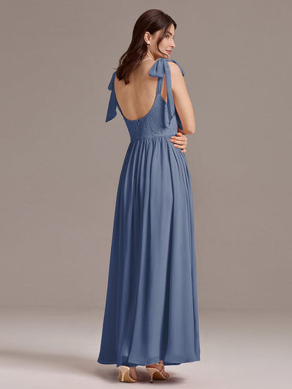 ever FRANCIE|Chiffon Sweetheart Neck Bow Tie Backless A-Line Lace Bridesmaid Dress