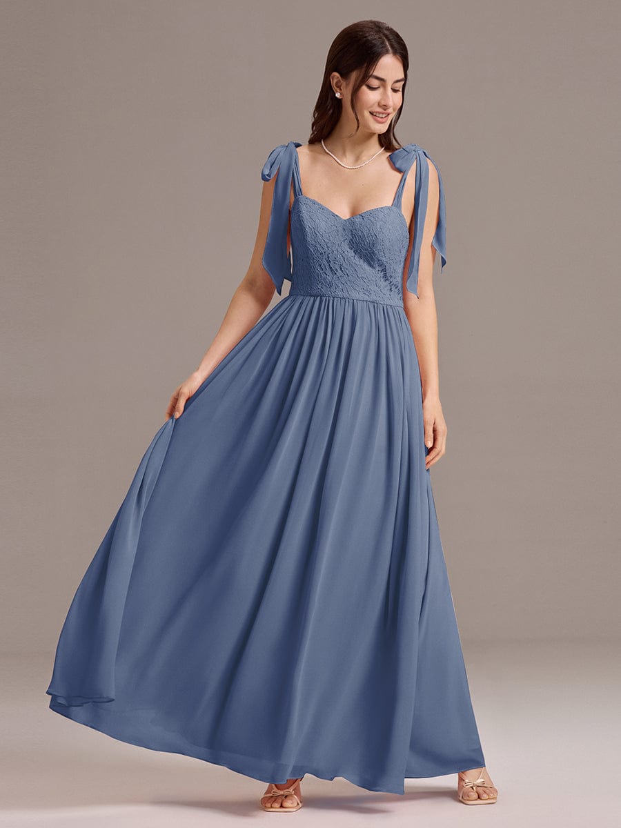 ever FRANCIE|Chiffon Sweetheart Neck Bow Tie Backless A-Line Lace Bridesmaid Dress