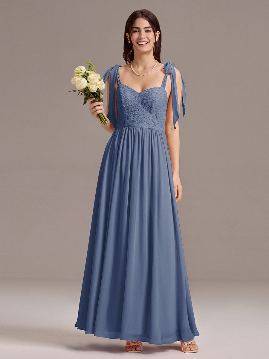 ever FRANCIE|Chiffon Sweetheart Neck Bow Tie Backless A-Line Lace Bridesmaid Dress
