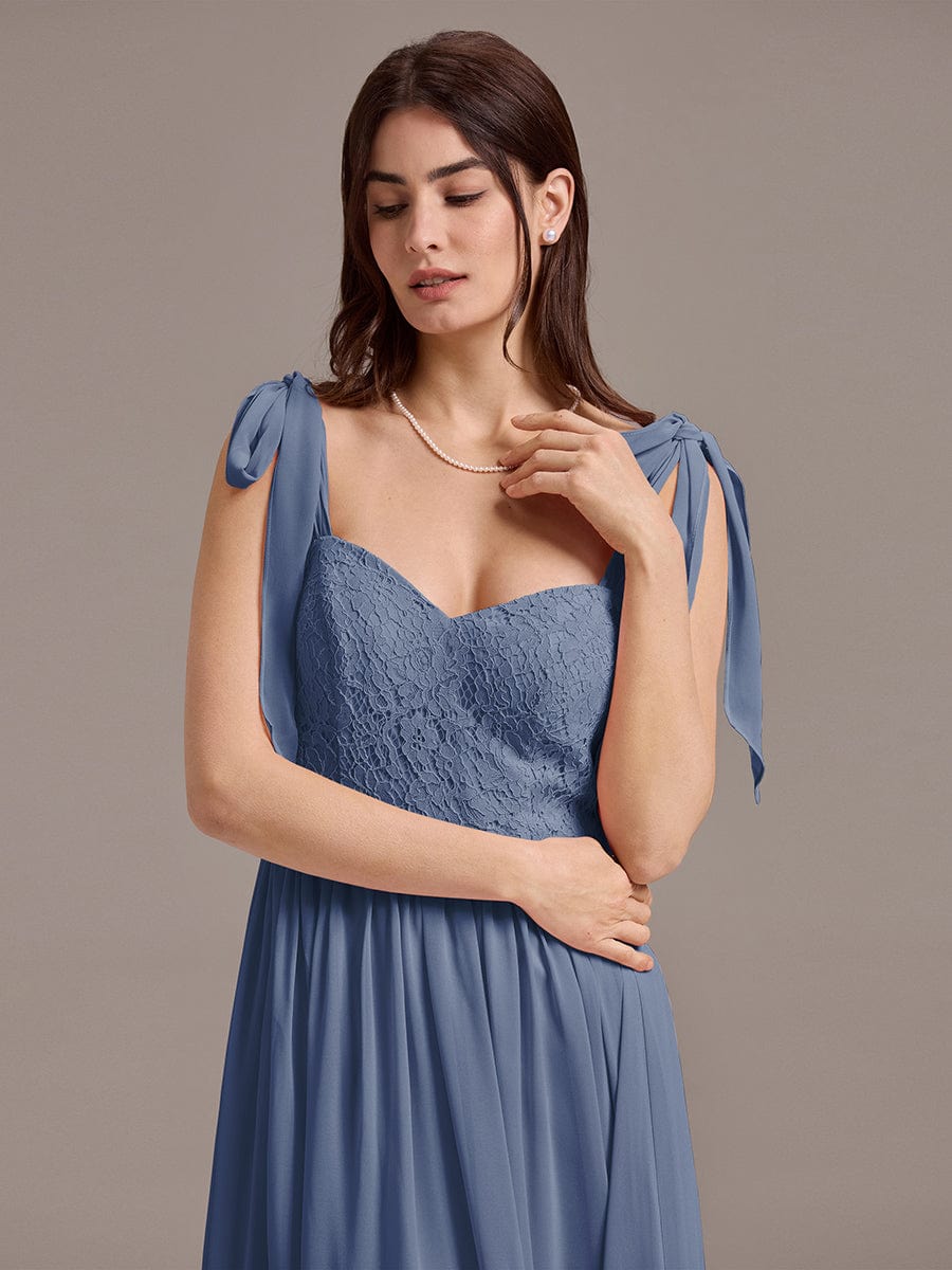 ever FRANCIE|Chiffon Sweetheart Neck Bow Tie Backless A-Line Lace Bridesmaid Dress