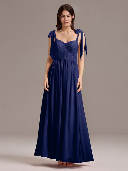 ever FRANCIE|Chiffon Sweetheart Neck Bow Tie Backless A-Line Lace Bridesmaid Dress