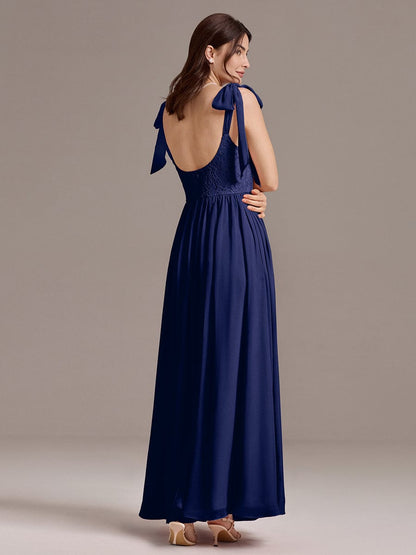 ever FRANCIE|Chiffon Sweetheart Neck Bow Tie Backless A-Line Lace Bridesmaid Dress