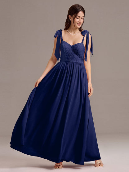 ever FRANCIE|Chiffon Sweetheart Neck Bow Tie Backless A-Line Lace Bridesmaid Dress