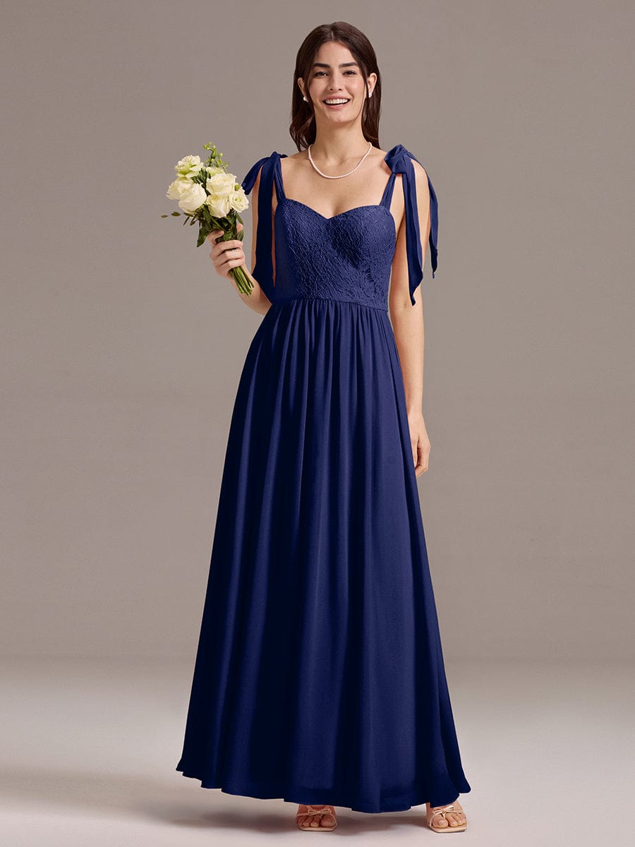 ever FRANCIE|Chiffon Sweetheart Neck Bow Tie Backless A-Line Lace Bridesmaid Dress