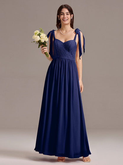 ever FRANCIE|Chiffon Sweetheart Neck Bow Tie Backless A-Line Lace Bridesmaid Dress
