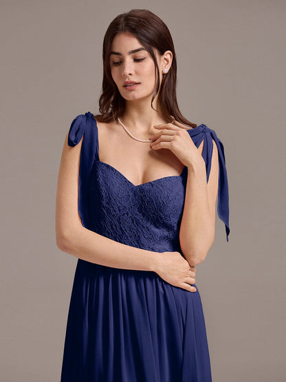 ever FRANCIE|Chiffon Sweetheart Neck Bow Tie Backless A-Line Lace Bridesmaid Dress