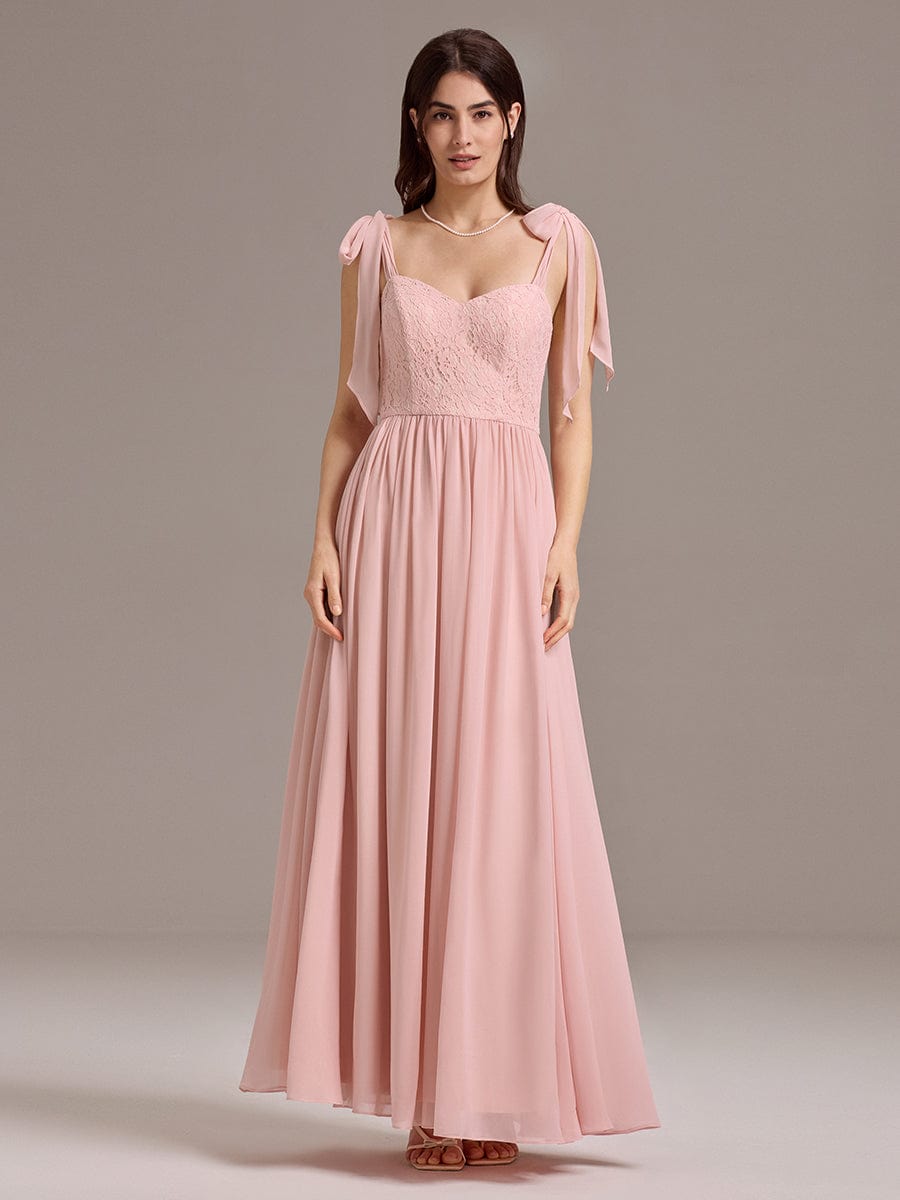 ever FRANCIE|Chiffon Sweetheart Neck Bow Tie Backless A-Line Lace Bridesmaid Dress