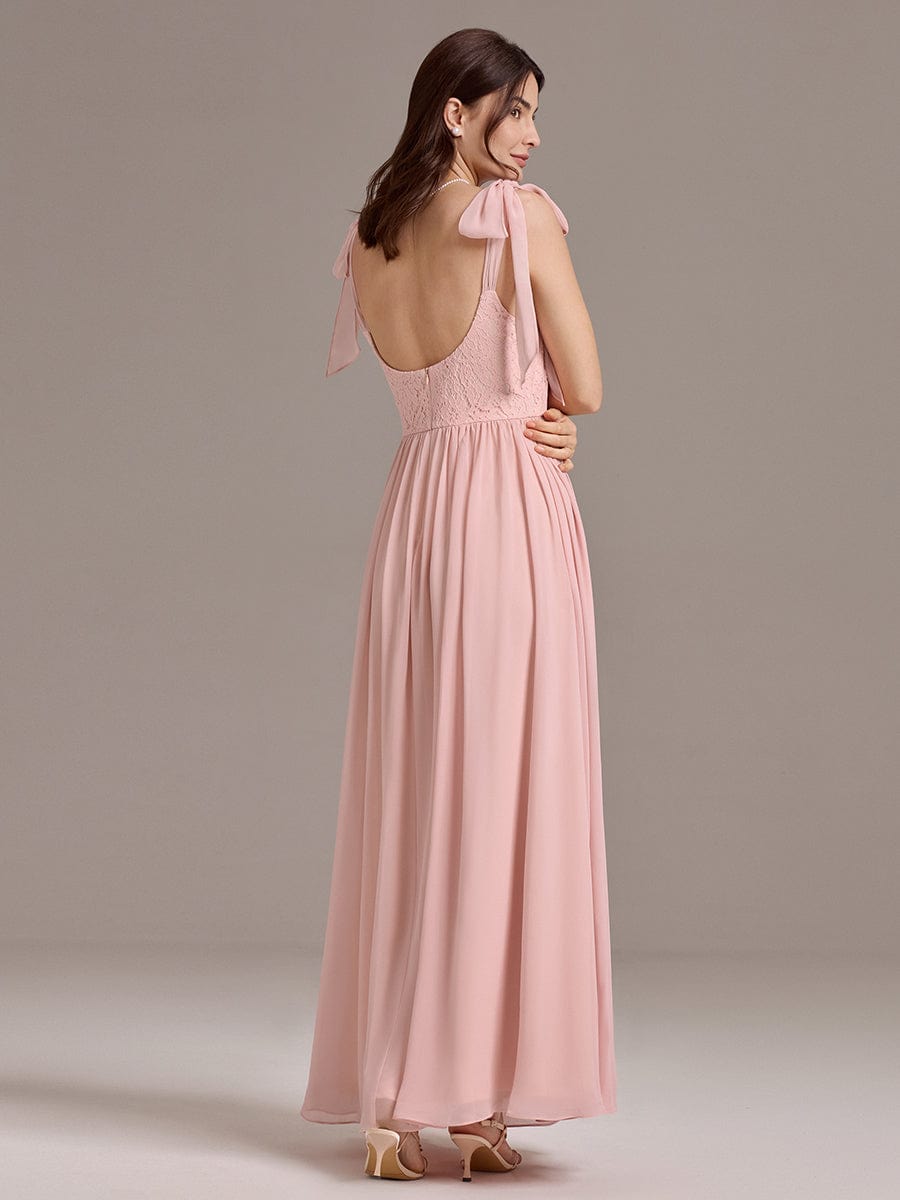 ever FRANCIE|Chiffon Sweetheart Neck Bow Tie Backless A-Line Lace Bridesmaid Dress