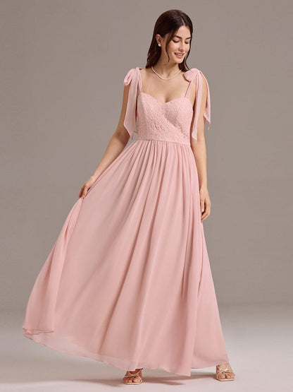 ever FRANCIE|Chiffon Sweetheart Neck Bow Tie Backless A-Line Lace Bridesmaid Dress