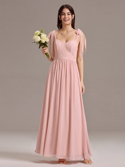 ever FRANCIE|Chiffon Sweetheart Neck Bow Tie Backless A-Line Lace Bridesmaid Dress