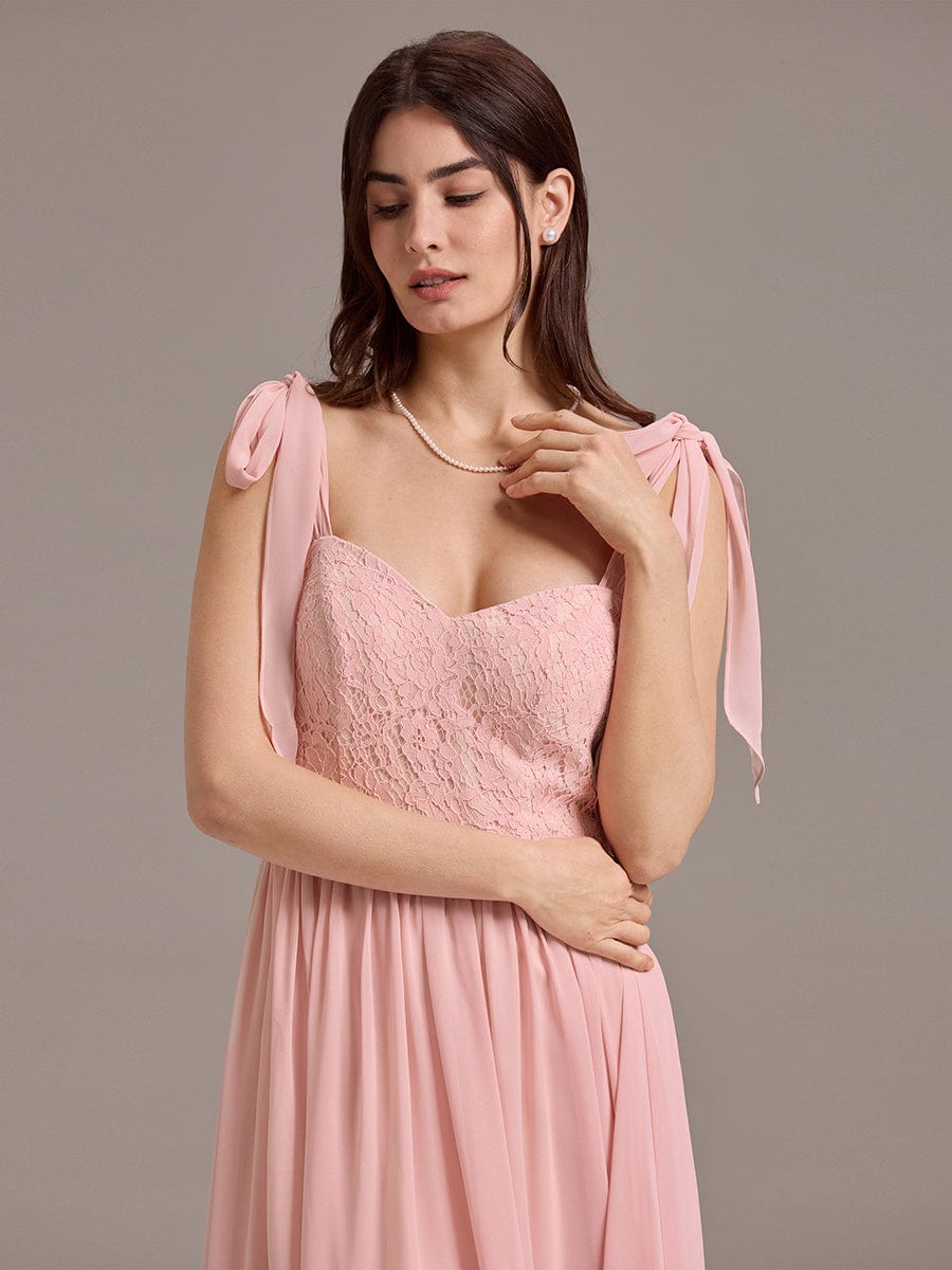 ever FRANCIE|Chiffon Sweetheart Neck Bow Tie Backless A-Line Lace Bridesmaid Dress