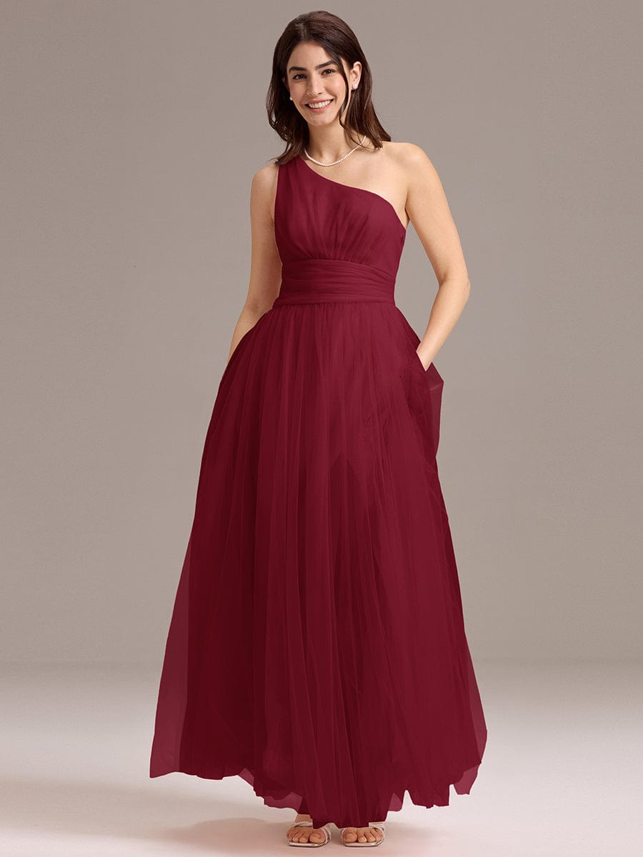 ever ARCADIA|Chic A-Line One-Shoulder Tulle Maxi Bridesmaid Dress