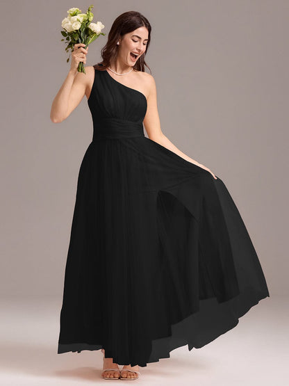 ever ARCADIA|Chic A-Line One-Shoulder Tulle Maxi Bridesmaid Dress