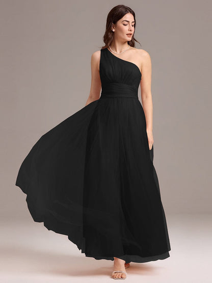 ever ARCADIA|Chic A-Line One-Shoulder Tulle Maxi Bridesmaid Dress