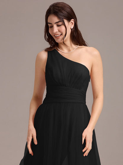 ever ARCADIA|Chic A-Line One-Shoulder Tulle Maxi Bridesmaid Dress