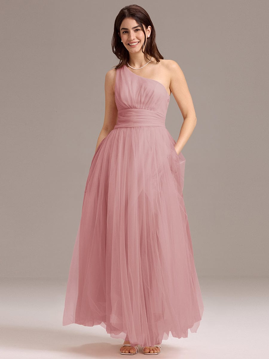 ever ARCADIA|Chic A-Line One-Shoulder Tulle Maxi Bridesmaid Dress