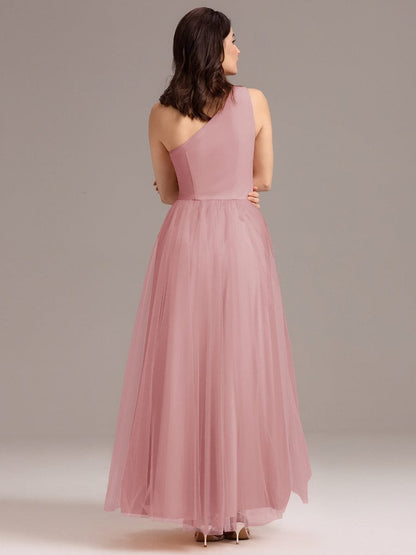 ever ARCADIA|Chic A-Line One-Shoulder Tulle Maxi Bridesmaid Dress