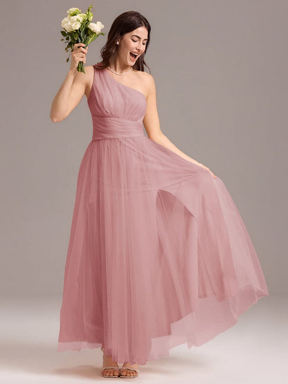 ever ARCADIA|Chic A-Line One-Shoulder Tulle Maxi Bridesmaid Dress