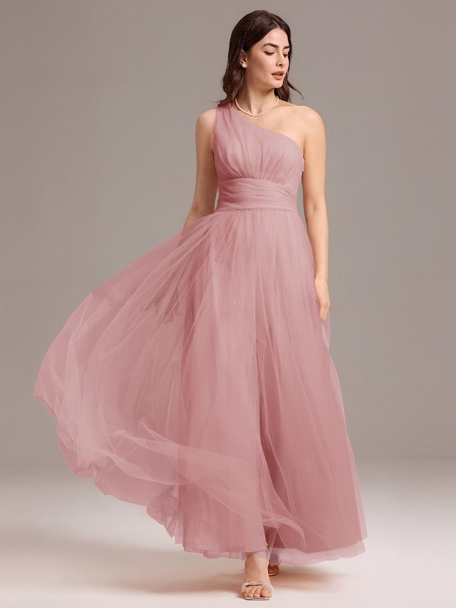 ever ARCADIA|Chic A-Line One-Shoulder Tulle Maxi Bridesmaid Dress