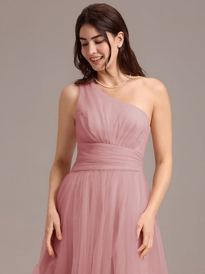 ever ARCADIA|Chic A-Line One-Shoulder Tulle Maxi Bridesmaid Dress