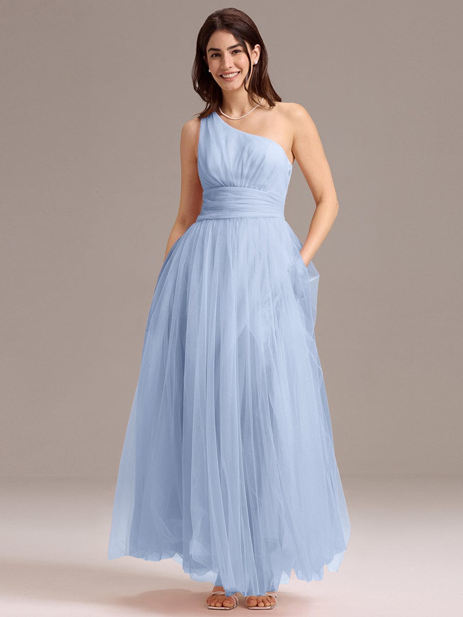 ever ARCADIA|Chic A-Line One-Shoulder Tulle Maxi Bridesmaid Dress