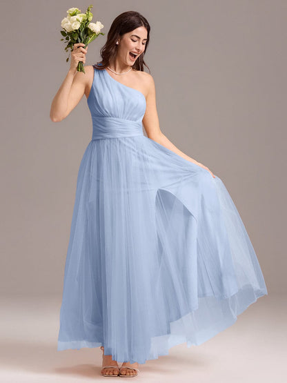 ever ARCADIA|Chic A-Line One-Shoulder Tulle Maxi Bridesmaid Dress