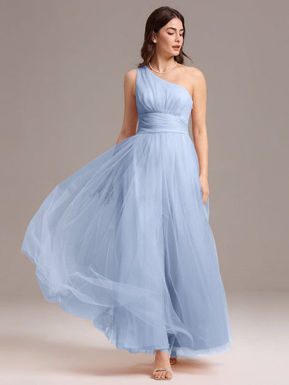 ever ARCADIA|Chic A-Line One-Shoulder Tulle Maxi Bridesmaid Dress