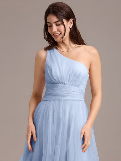 ever ARCADIA|Chic A-Line One-Shoulder Tulle Maxi Bridesmaid Dress