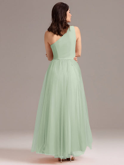 ever ARCADIA|Chic A-Line One-Shoulder Tulle Maxi Bridesmaid Dress
