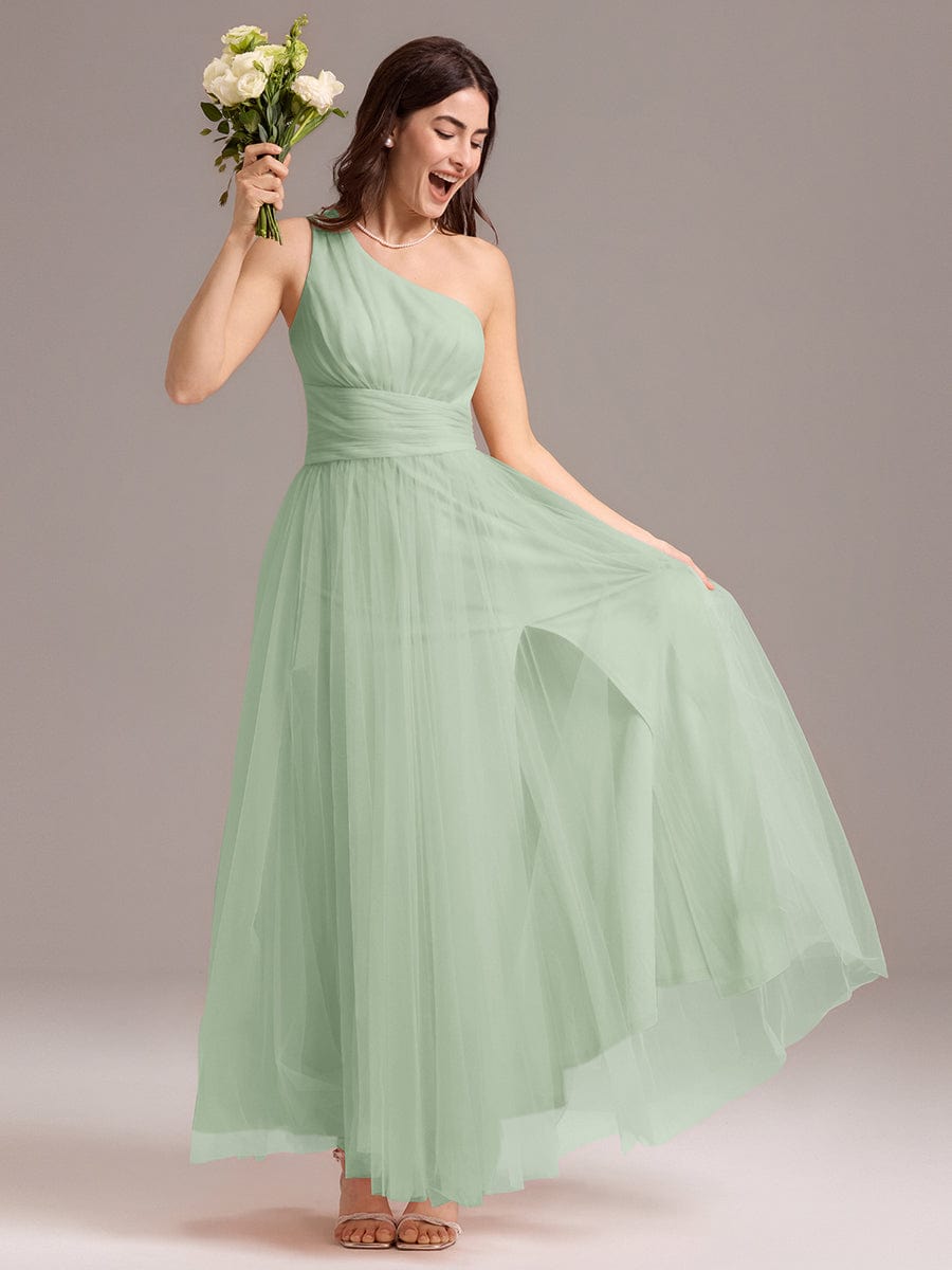 ever ARCADIA|Chic A-Line One-Shoulder Tulle Maxi Bridesmaid Dress