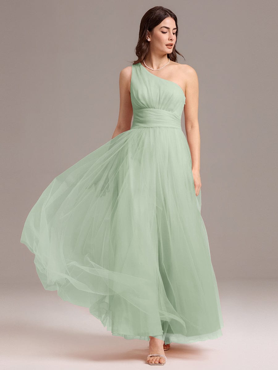 ever ARCADIA|Chic A-Line One-Shoulder Tulle Maxi Bridesmaid Dress