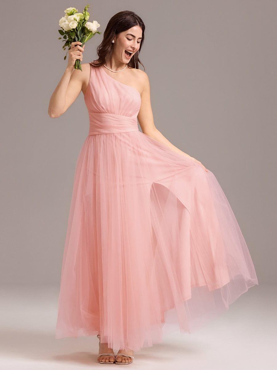 ever ARCADIA|Chic A-Line One-Shoulder Tulle Maxi Bridesmaid Dress
